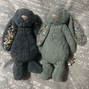 Jellycat small dusky blue floral bunny and Sage floral bunny